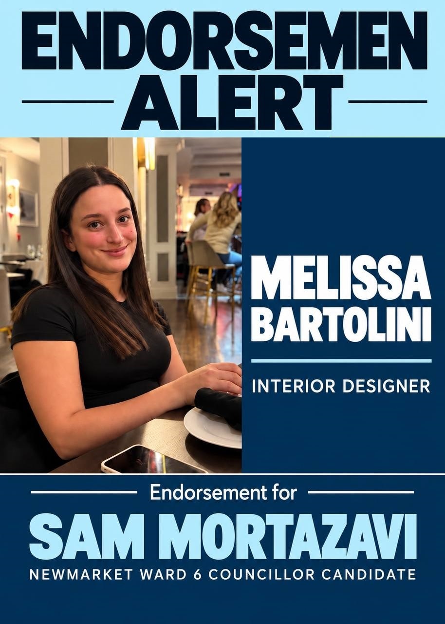 Melissa Bartolini, Interior Designer — endorsing Sam Mortazavi for Newmarket Ward 6 Councillor